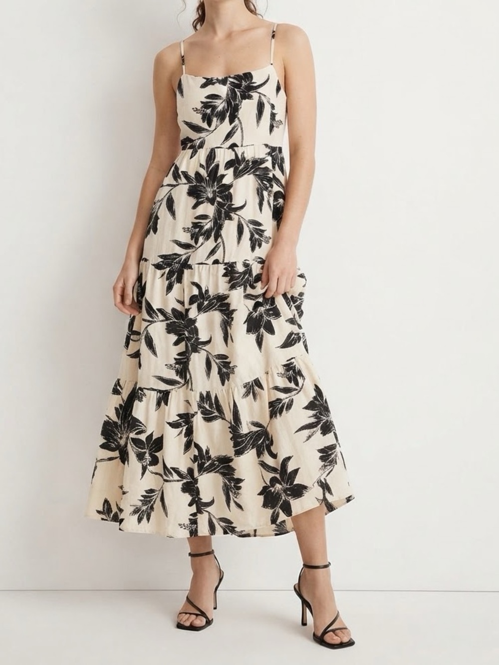 Monteau Cream Maxi Dress with Black Floral Print